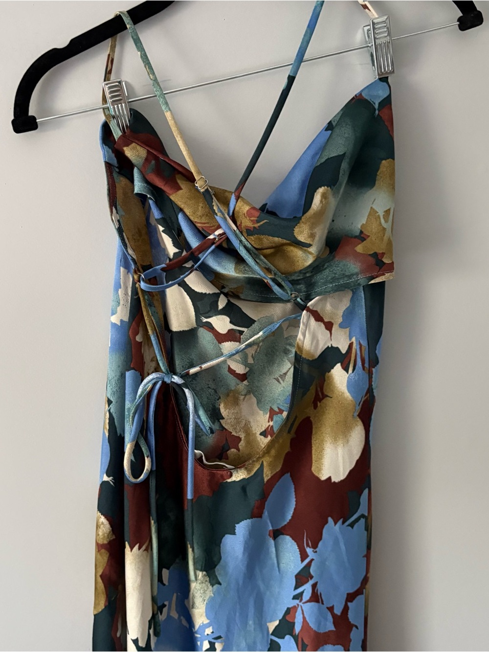 12th Tribe Floral Blue Multi Slip Maxi Dress with Side Slit - Picture 4 of 9